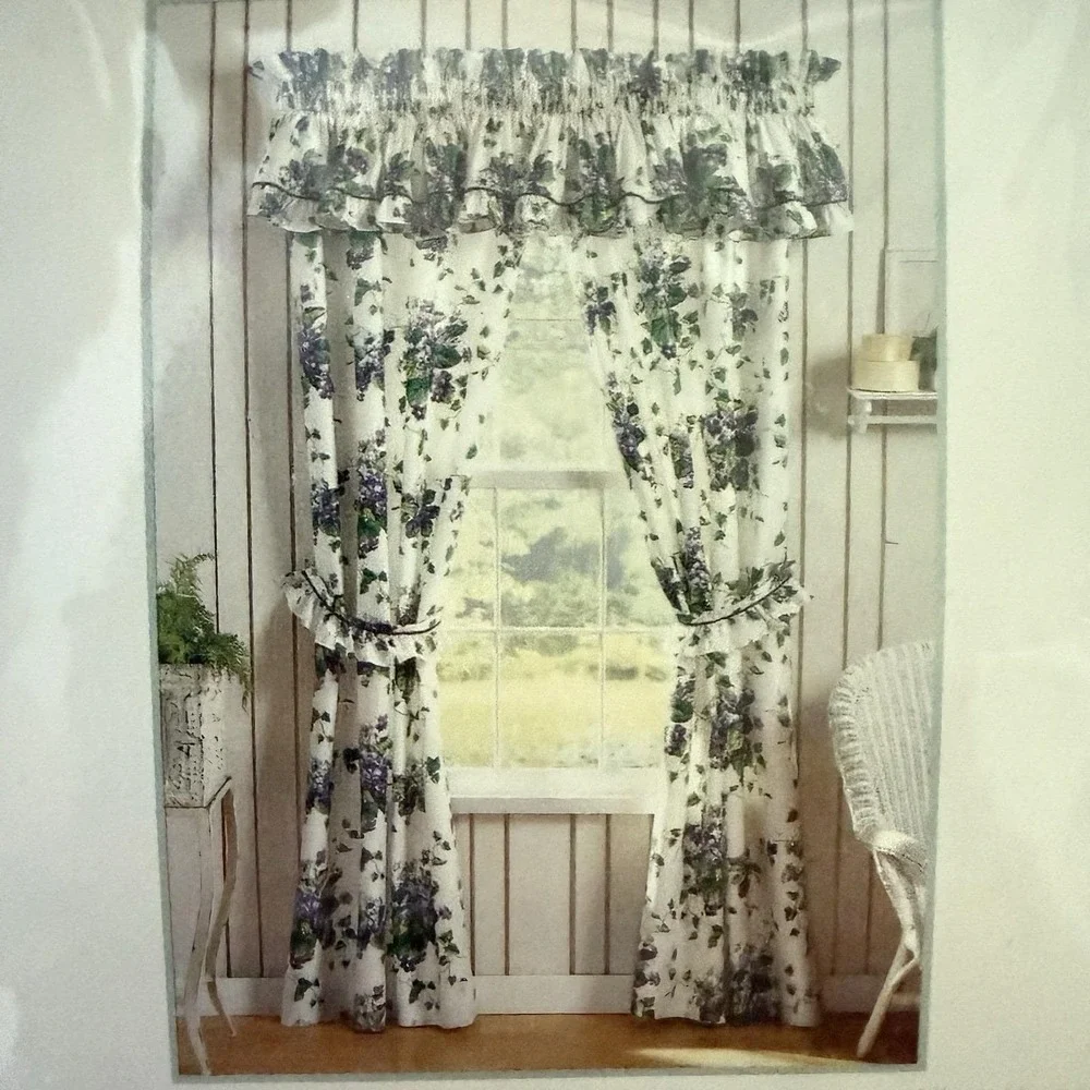 Vtg Waverly Garden Room Drapes Sweet Violets Tailored Window Curtains Pair 84x54